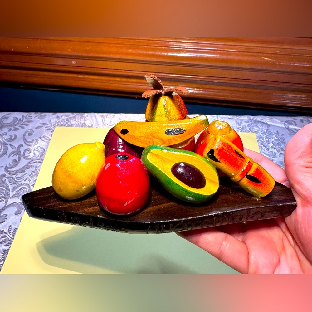 Vintage Craved Wooden Fruit Display Made In Guatemala
